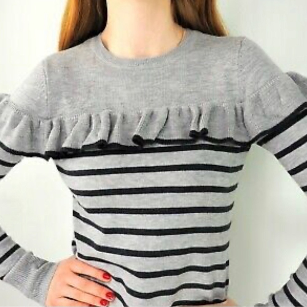 VINCE CAMUTO Women's Round Ruffle Neck Striped Knitted Sweater Dress Size S - Picture 2 of 7